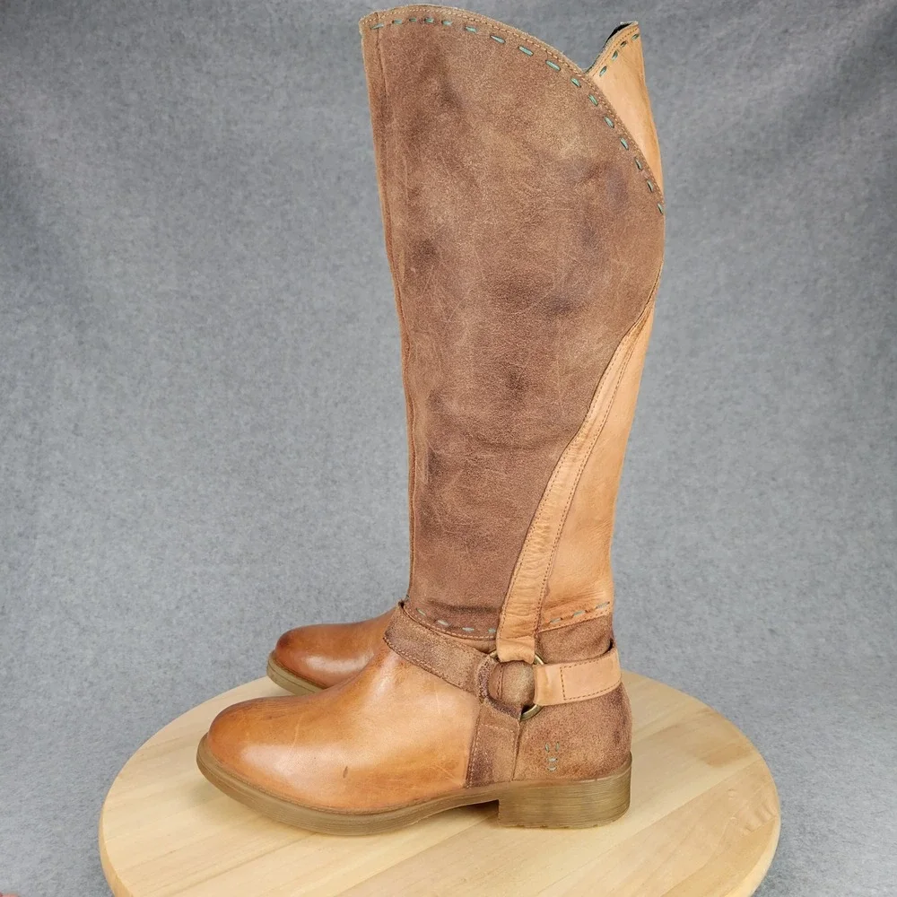 Roan Bed Stu Karolus Boots Women 6 Brown Tan Leather‎ Tall Riding Distressed